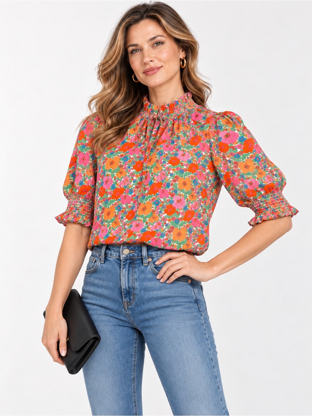 J.Crew Liberty Floral Blouse Women’s Small Ruffle Peasant Puff Sleeve V